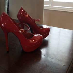 Red patent stiletto Mary Janes